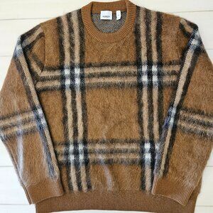 Burberry Mohair Cashmere Wool Blend Brown Checked Sweater - Size M